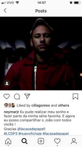 Neymar grava série 'La Casa de Papel'. Reprodução Instagram