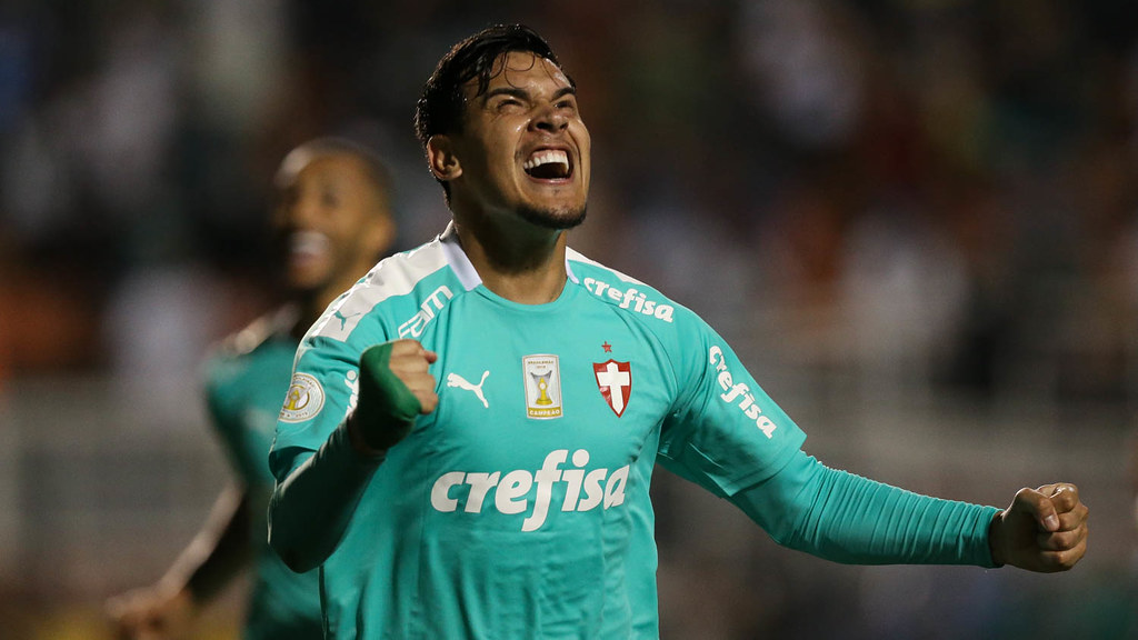 O jogador Gustavo Gómez comemora seu gol contra a equipe do CSA na goleada alviverde por 6 a 2. Foto: Divulgação/Sociedade Esportiva Palmeiras/Flickr