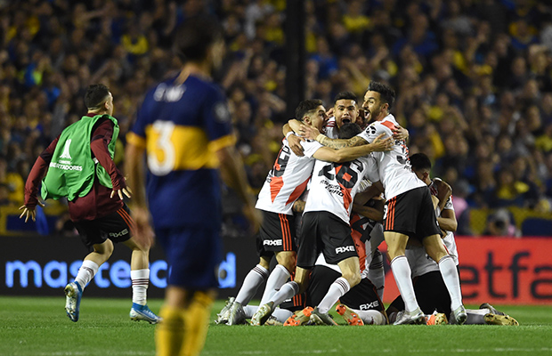 Após o fim da partida, os jogadores do River Plate comemoraram o trunfo. É a segunda final consecutiva da equipe argentina. Foto: Divulgação/River Plate