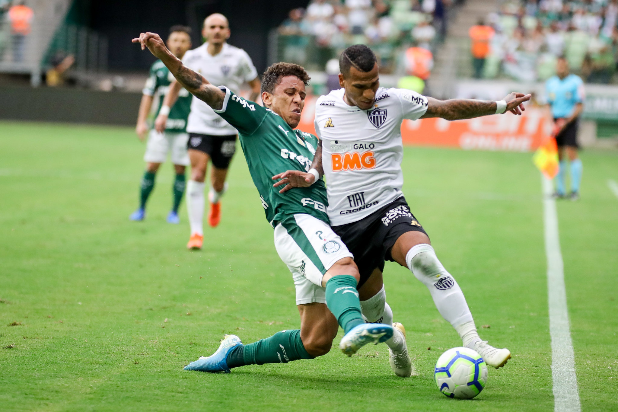 Nathan abriu o placar para a equipe mineiras aos 47 minutos do primeiro tempo. O empate do Palmeiras veio apenas no final da da segunda etapa com Dudu, aos 37 minutos. Foto: Bruno Cantini / Atlético