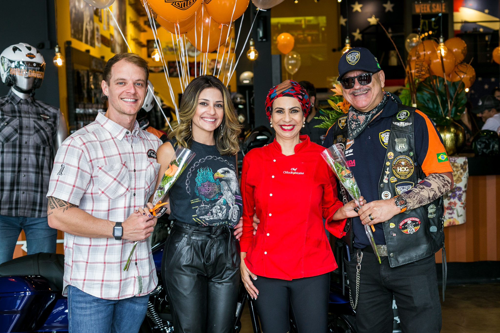 Diego Lobato, Ieda Pontes, Claudia Marriel e Lucimar Cardozo em dia de comemoração às mulheres na Vitória Harley-Davidson, na Enseada do Suá. Foto: Kias Benaducci