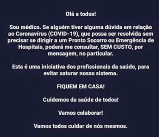 A mensagem está sendo compartilhada por médicos de todo país, inclusive os capixabas. Foto: Reprodução