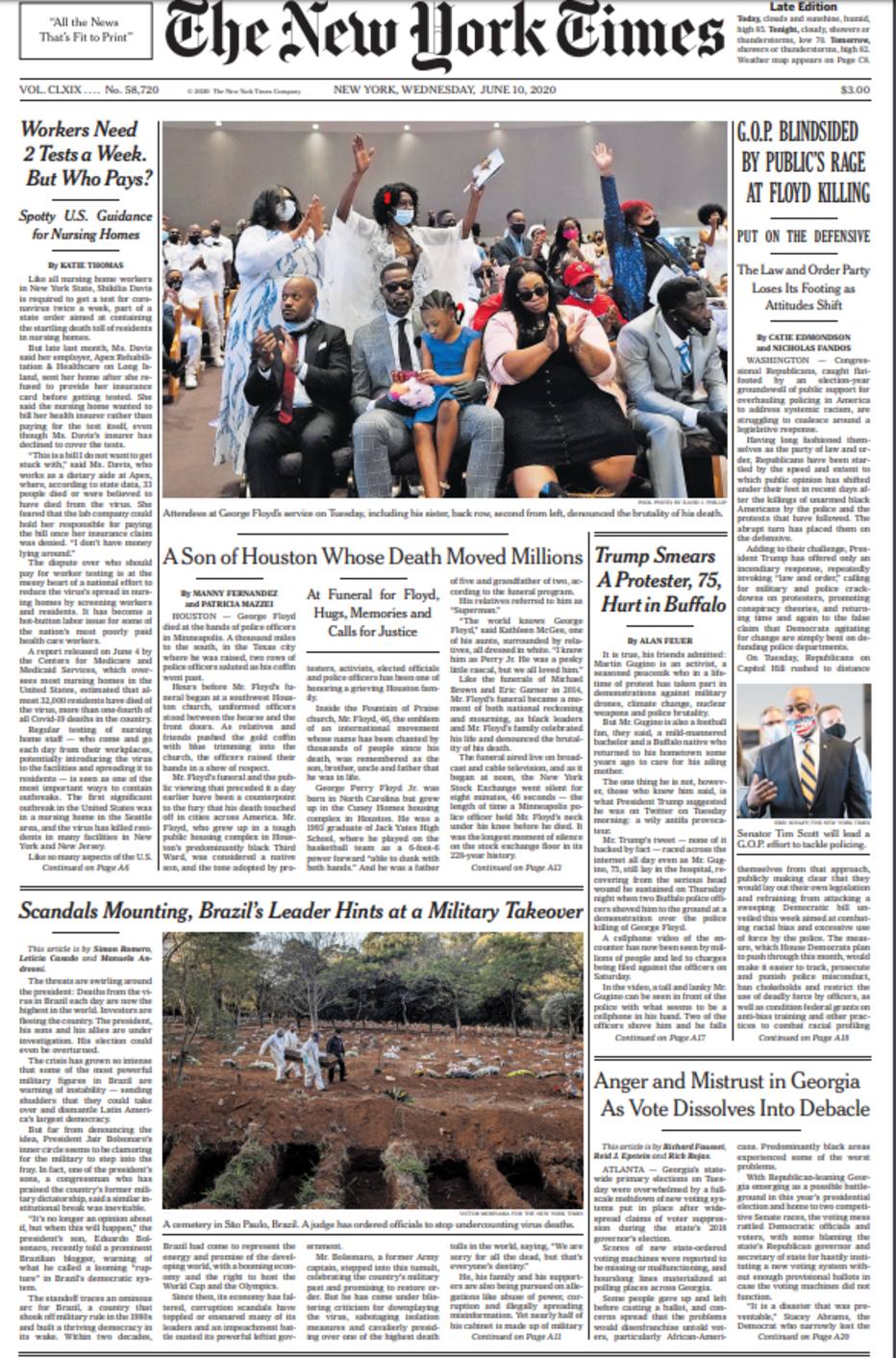 Capa do New York Times com destaque ao presidente Bolsonaro. Foto Reprodução/NYT