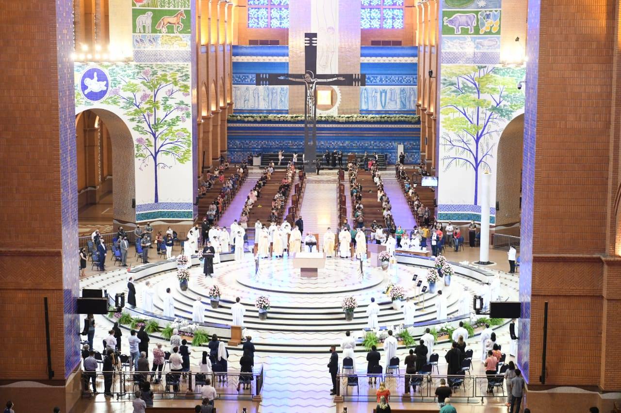 Missa realizada na manhã desta segunda-feira no Santuário Nacional de Aparecida. Foto: Reprodução/Santuário Nacional de Aparecida