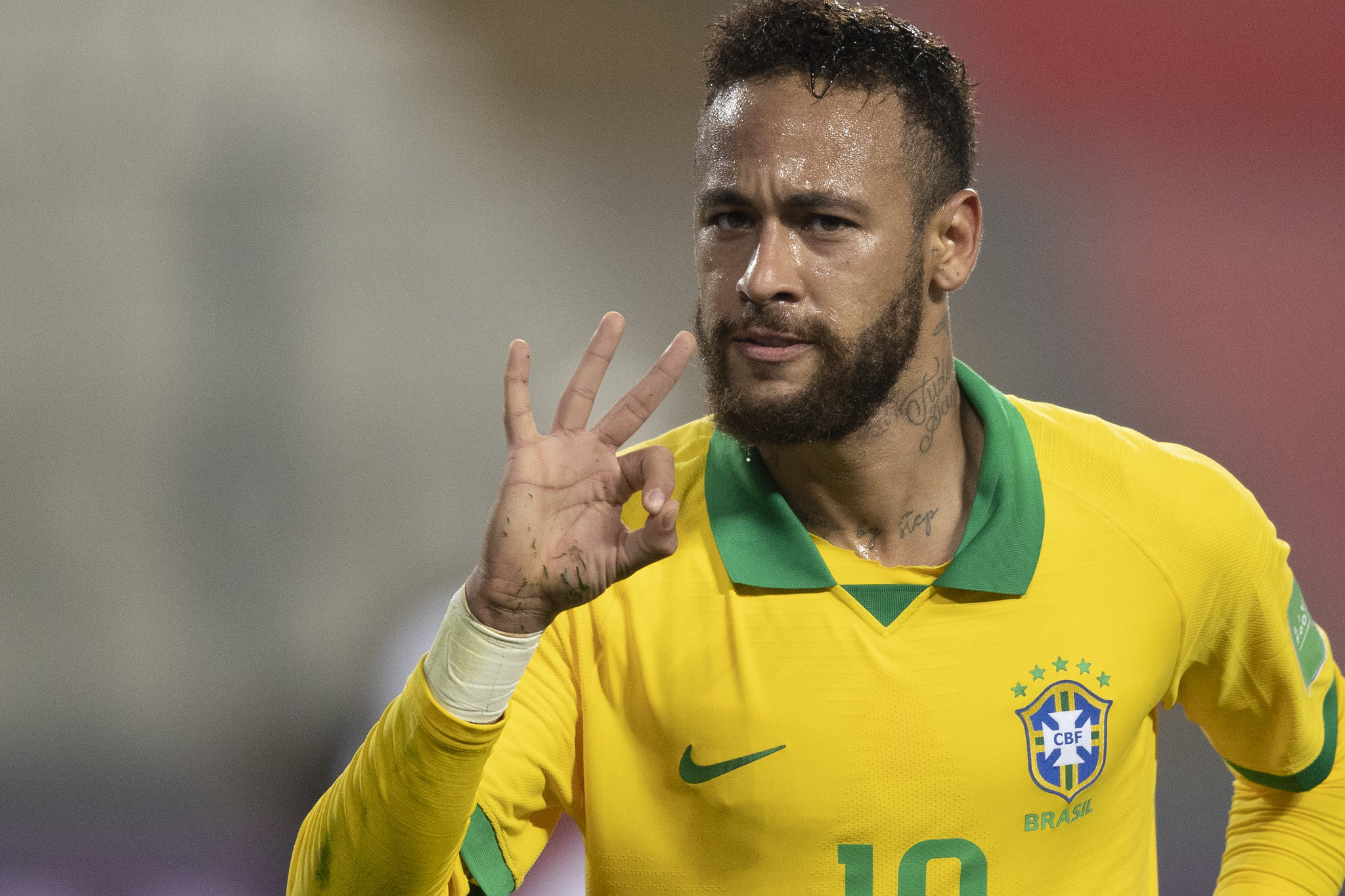 Neymar marcou três gols e ultrapassou Ronaldo Fenômeno na artilharia da Seleção. Agora, o atacante fica atrás apenas de Pelé. Foto: Lucas Figueiredo/CBF