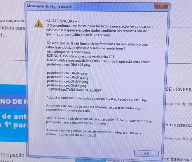 A mensagem do hacker que invadiu novamente o Ministério da Saúde. (Reprodução: coleciona_dor / Twitter)