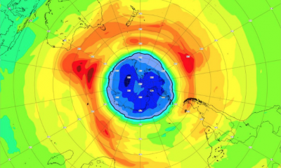 Falha na camada de ozônio em 2021 é maior que 75% dos buracos registrados desde 1979, segundo Copernicus. Foto: Copernicus Atmosphere Monitoring Service