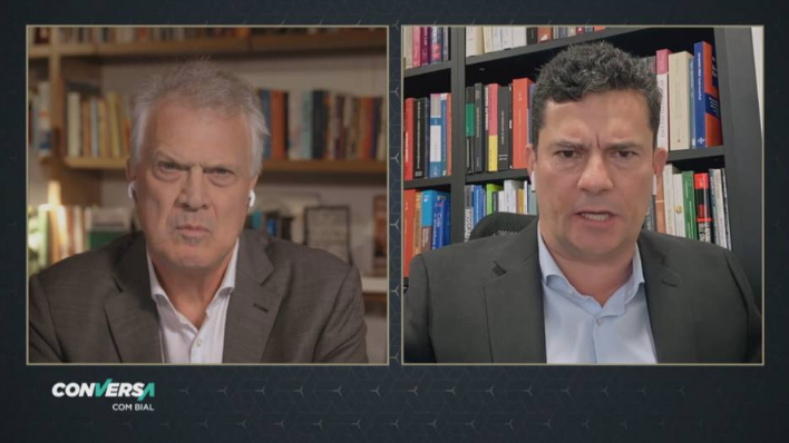 Afastado do debate nacional desde que deixou o Ministério da Justiça em abril de 2020, Sergio Moro filiou-se ao Podemos e conversou com Pedro Bial sobre a vontade de ser candidato à presidência da República em 2022. Foto: Reprodução/Globo