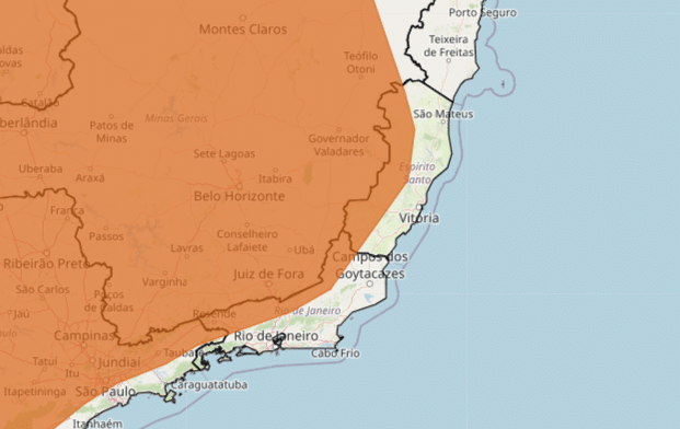 Mapa do Brasil mostra onda de calor para o Espírito Santo com um tom alaranjado