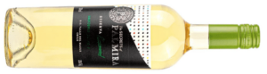 Imagem mostra a garrafa de um vinho branco, com rótulo preto e branco, onde se lê Palmira Reserva Especial.