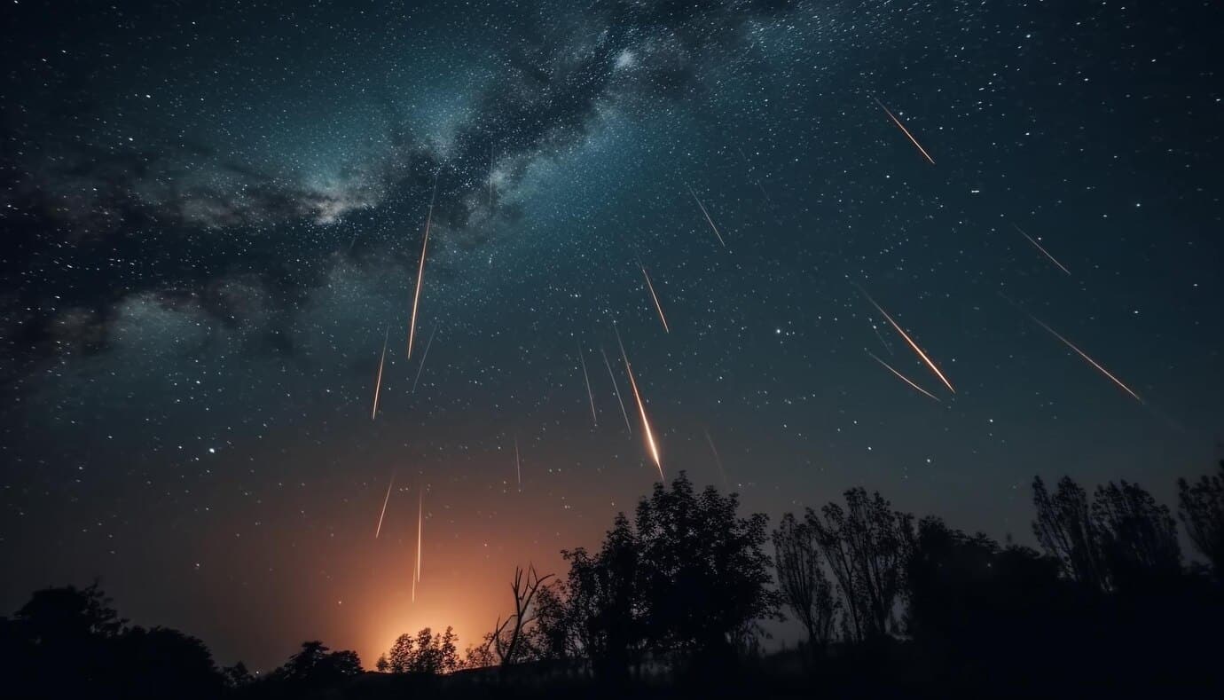 Céu com chuva de meteoros