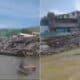 Um trecho de forma metálica utilizado para preenchimento com concreto se desprendeu na tarde dessa quinta-feira (1º) na Ilha das Caieiras, em Vitória