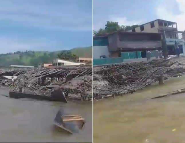 Um trecho de forma metálica utilizado para preenchimento com concreto se desprendeu na tarde dessa quinta-feira (1º) na Ilha das Caieiras, em Vitória