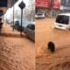 Chuva forte provoca correnteza no Centro de São Gabriel da Palha