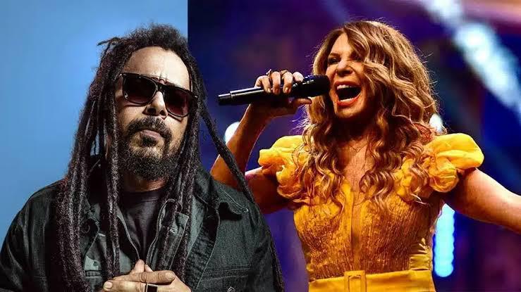 Uma montagem do Marcelo Falcão com a Elba Ramalho ao lado. Os cantores são atrações do Festival Penha Roots