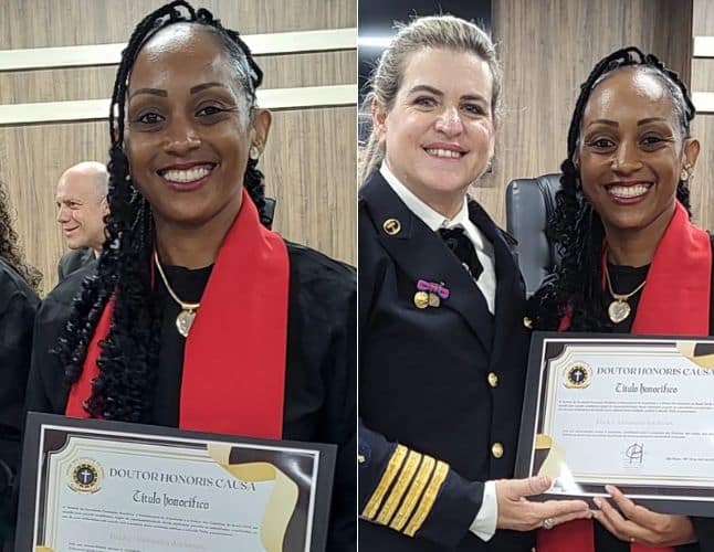 A professora Alessandra dos Santos recebeu o título de Doutor Honoris Causa da Faculdade Febraica na Câmara Municipal de Diadema, em São Paulo.