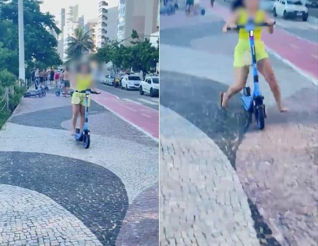 Mulher perde o controle do patinete e cai na orla de Vila Velha