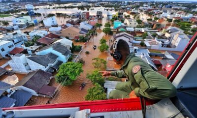 Cidade alagada após chuvas fortes no Rio Grande do Sul