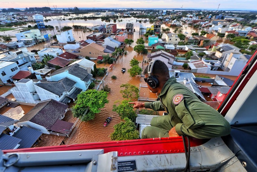 Cidade alagada após chuvas fortes no Rio Grande do Sul