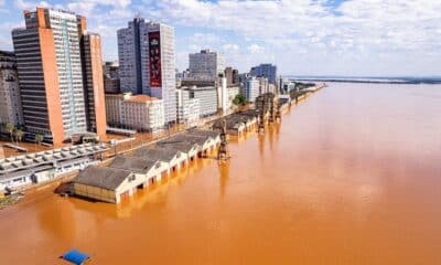 Cidade alagada após chuvas fortes no Rio Grande do Sul