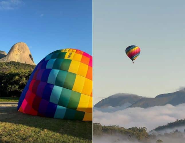 Balão sobrevoando as montanhas capixabas em Pedra Azul