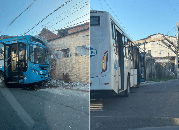 ônibus bateu no muro de uma casa