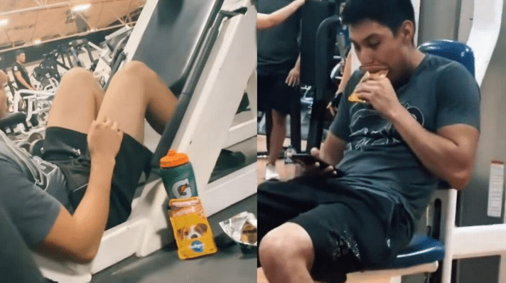 Jovem viralizou ao comer ração de cachorro na academia. Foto: Reprodução