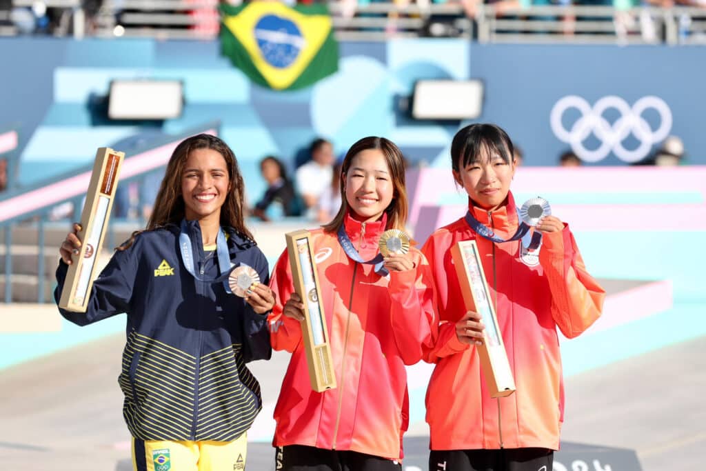 Brasil e Japão estiveram juntos no pódio do skate nas Olimpíadas. Foto: Gaspar Nóbrega/COB