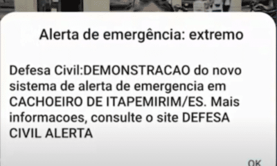 Notificação de alerta de desastres avisa moradores de Cachoeiro sobre riscos iminentes. Foto: Reprodução/ EStúdio 360
