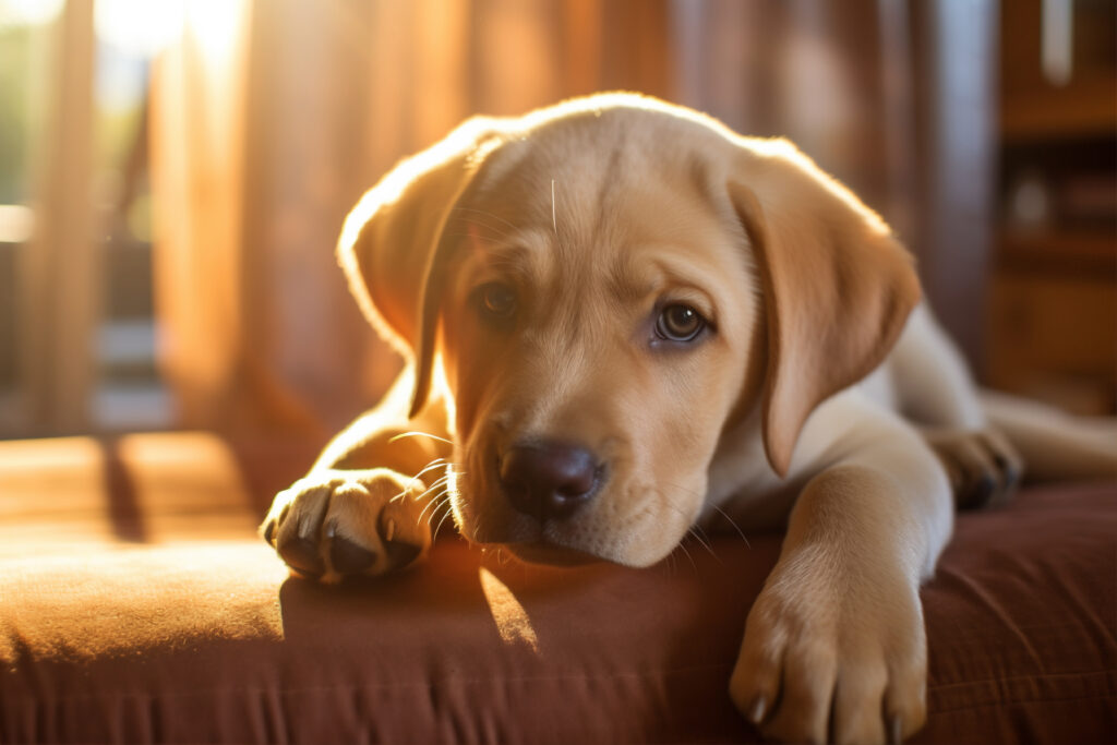 Cachorrinho deitado triste. A foto representa os pets abandonados