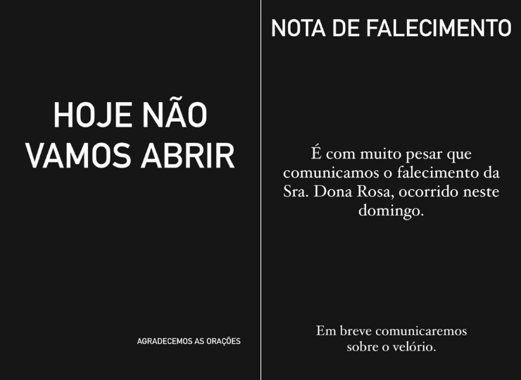 Nota de falecimento Dona Rosa