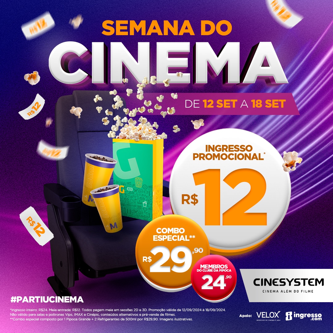 O cinema se torna ainda mais acessível com a Semana do Cinema. Prepare-se para uma maratona de filmes! Foto: Divulgação