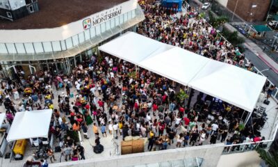 O público se reúne na varanda do Shopping Montserrat para uma tarde de samba e alegria, curtindo as apresentações ao vivo na edição especial do Samba na Varanda. Foto: Divulgação