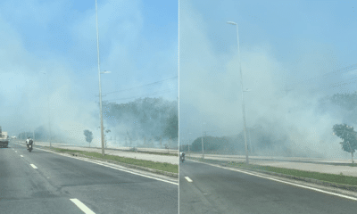 Incêndio atinge vegetação e fumaça invade rodovia em Vitória