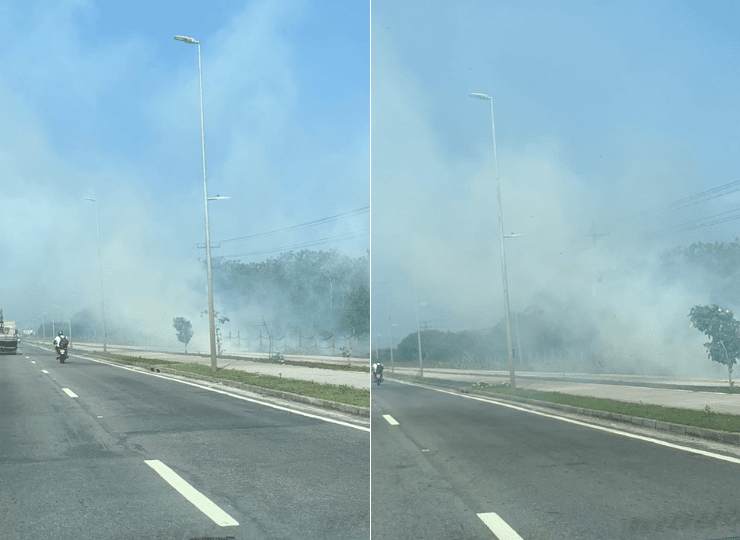 Incêndio atinge vegetação e fumaça invade rodovia em Vitória