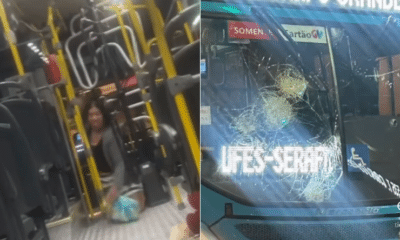 Ônibus é apedrejado e passageiros deitam no chão, em Vitória