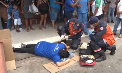 Professora que se acidentou em buraco em Guarapari é socorrida por Bombeiros.