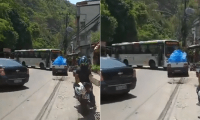 Ônibus foram usados para fazer barricada no RJ. Foto: Reprodução/BandNews