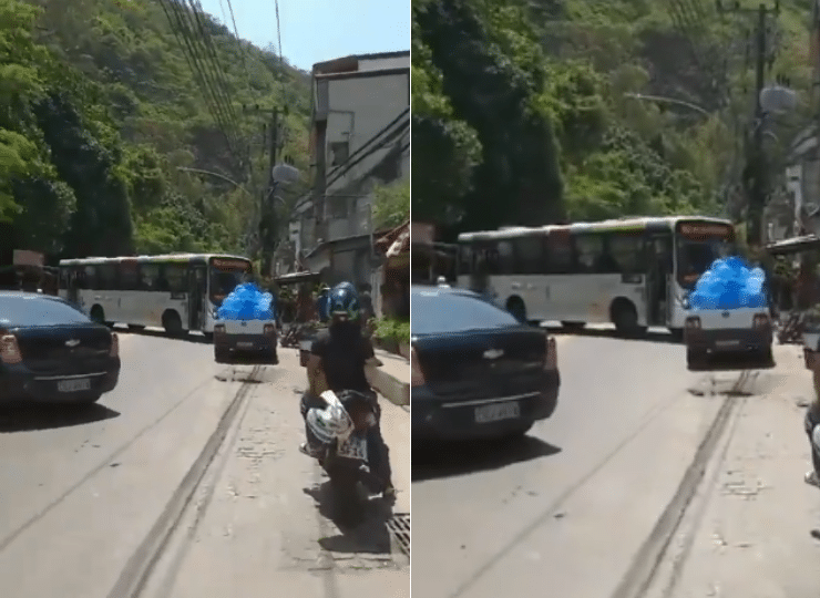 Ônibus foram usados para fazer barricada no RJ. Foto: Reprodução/BandNews