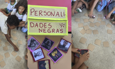 Crianças da rede pública de Cariacica fazem atividade sobre personalidades negras.