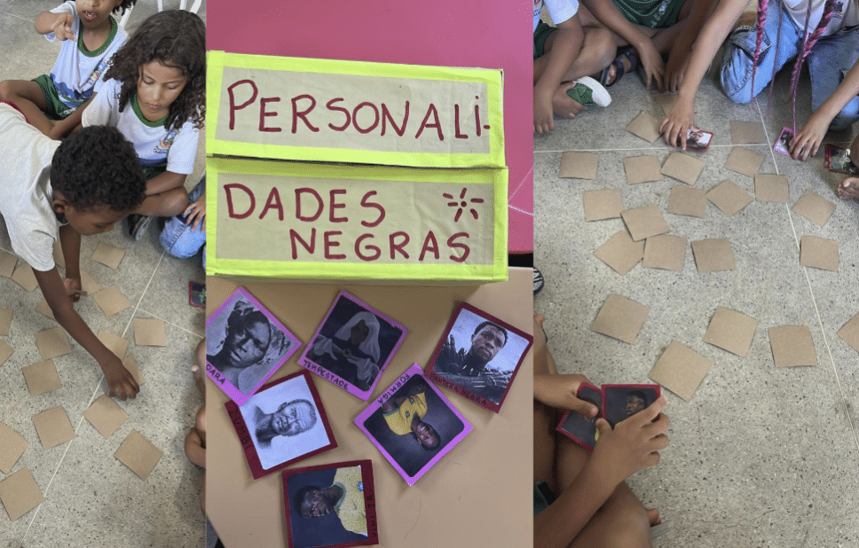 Crianças da rede pública de Cariacica fazem atividade sobre personalidades negras.