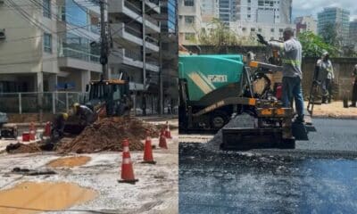 Obras asfálticas na Praia do Morro, em Guarapari