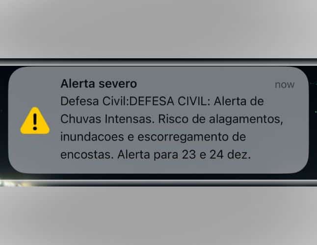 Alerta de chuvas fortes emitido pela Defesa Civil do Espírito Santo