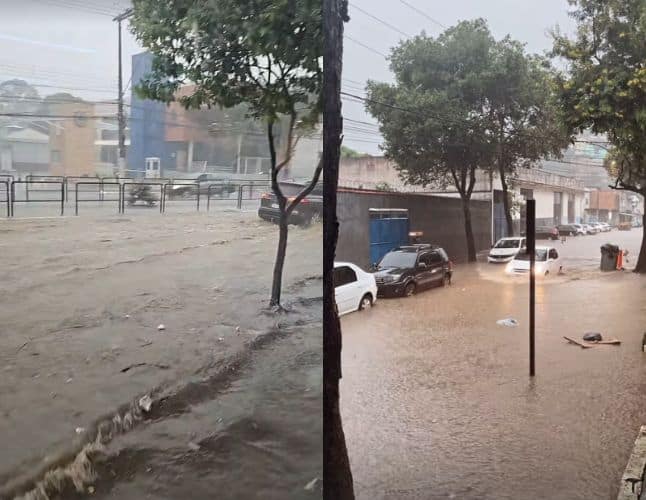 Nesta segunda-feira, 23 de dezembro, as fortes chuvas causaram alagamentos na Avenida Vitória e em ruas do bairro Consolação, em Vitória