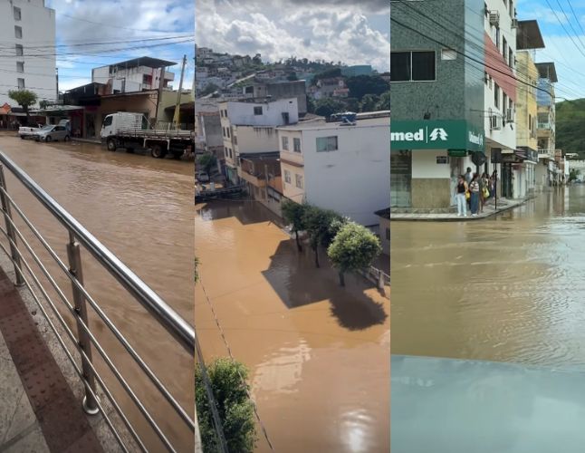 Ruas alagadas em Barra de São Francisco