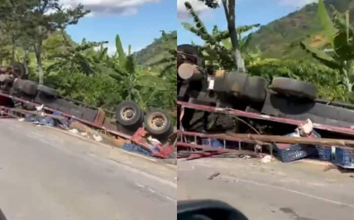 Caminhão tomba em rodovia do ES e galinhas ficam soltas na pista