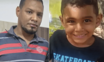 Fernando Nascimento, preso pelo assassinato do filho, ao lado da vítima, Bernardo, de 6 anos