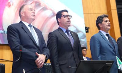 Renato Casagrande, Marcelo Santos e Ricardo Ferraço na sessão solene de abertura do ano legislativo. Foto: Ellen Campanharo/Ales