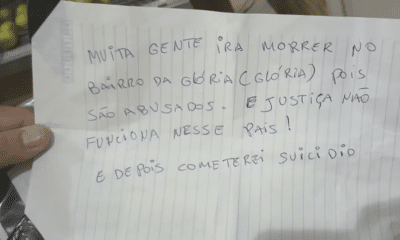 Bilhete com ameaças foi encontrado em estabelecimentos do Polo de Moda da Glória antes do esfaqueamento ocorrido na tarde de segunda-feira