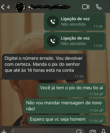 Prints da conversa da jovem com o motorista mostram que ele assumiu ter digitado o valor errado